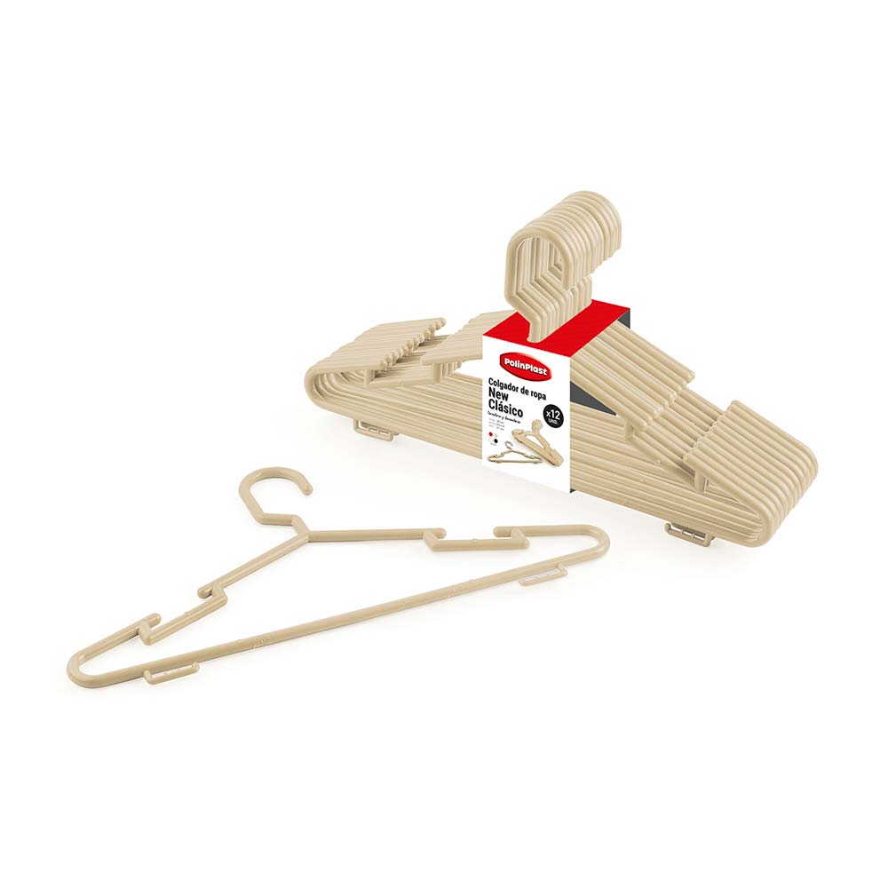 Colgadores plásticos de ropa Crema 12 unidades Polinplast