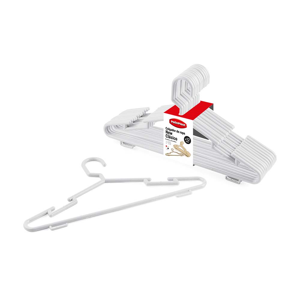 Colgadores plásticos de ropa 12 und. Blanco Polinplast