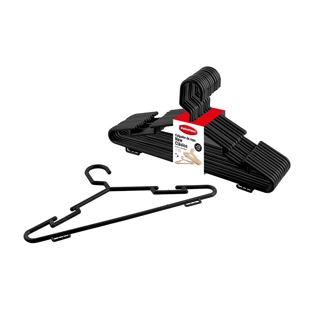 Colgadores plásticos de ropa 12 und. Negro