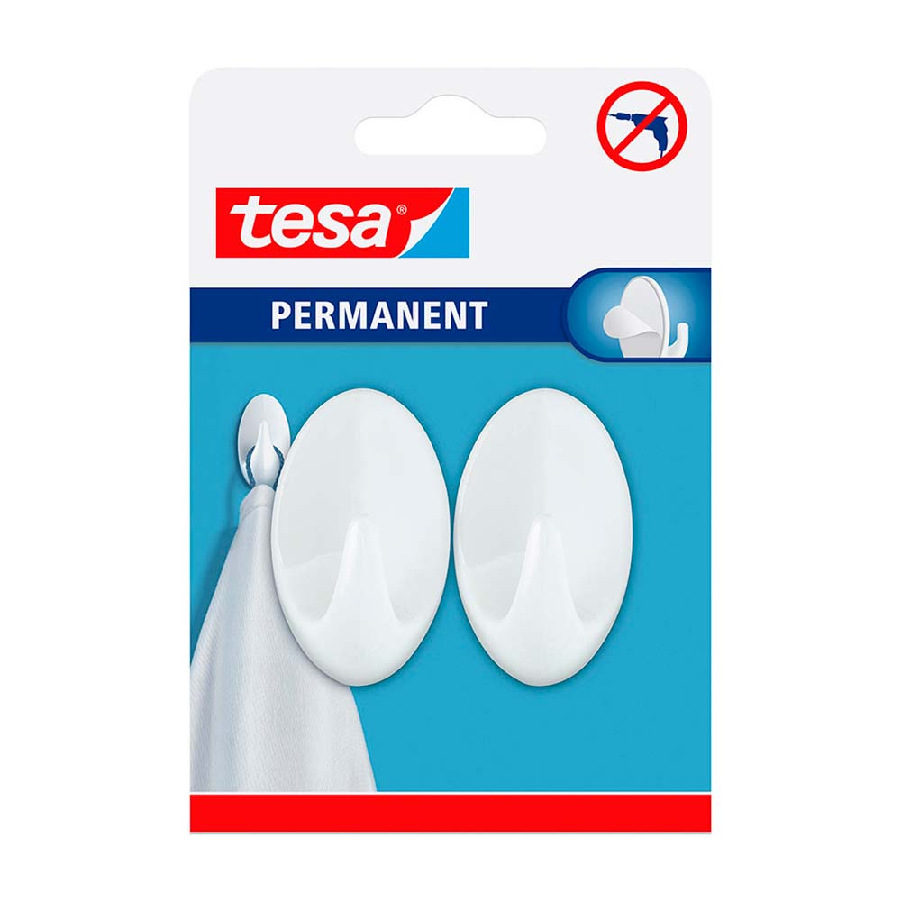 Gancho Permanente Ovalado L Plástico Tesa Transparente x2u