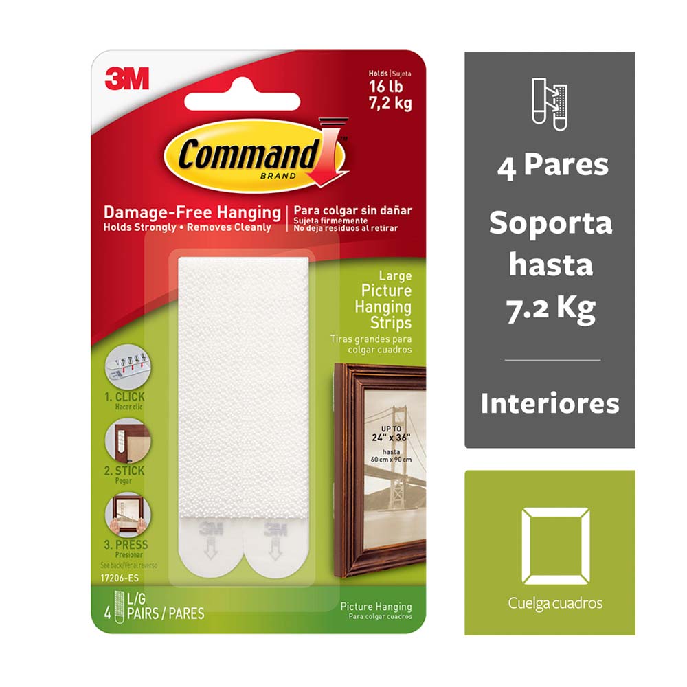 Sujetador de cuadros 3M L x 4 unidades Command