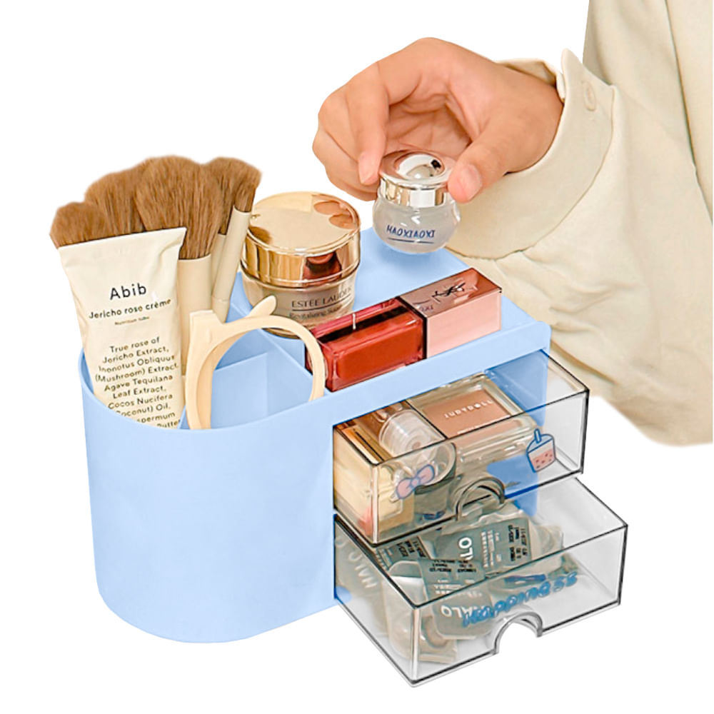 Caja Organizador Multifuncional para Maquillaje Cosméticos Joyas Celeste  U44 - Promart