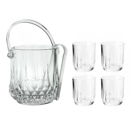 Set Hielera de Vidrio mas 4 Vasos Elegantes INSPIRA