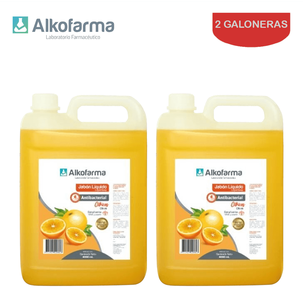 Jabón Líquido Antibacterial Alkofarma Galón 4 Litros Cítricos Pack 2 Galoneras Promart 3105