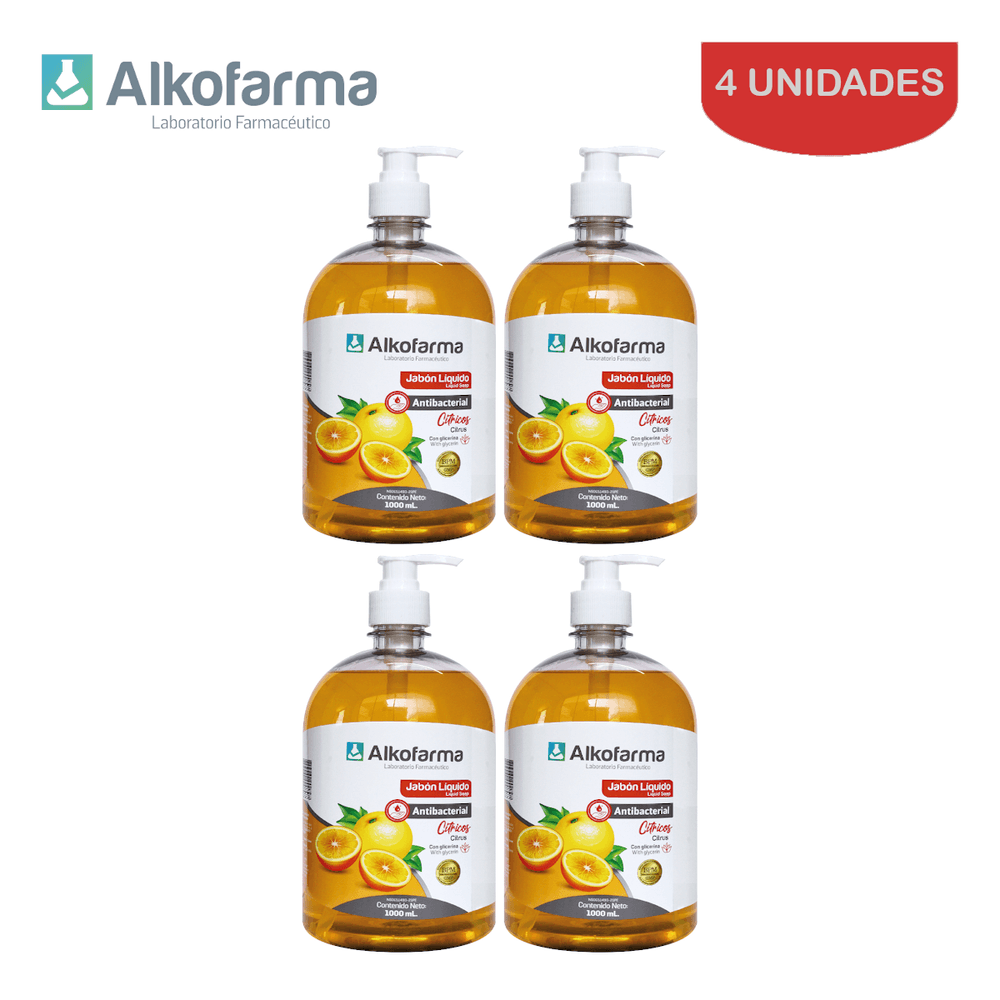 Jabón Líquido Antibacterial Alkofarma Litro Cítricos Pack 4 Unidades Promart 7885