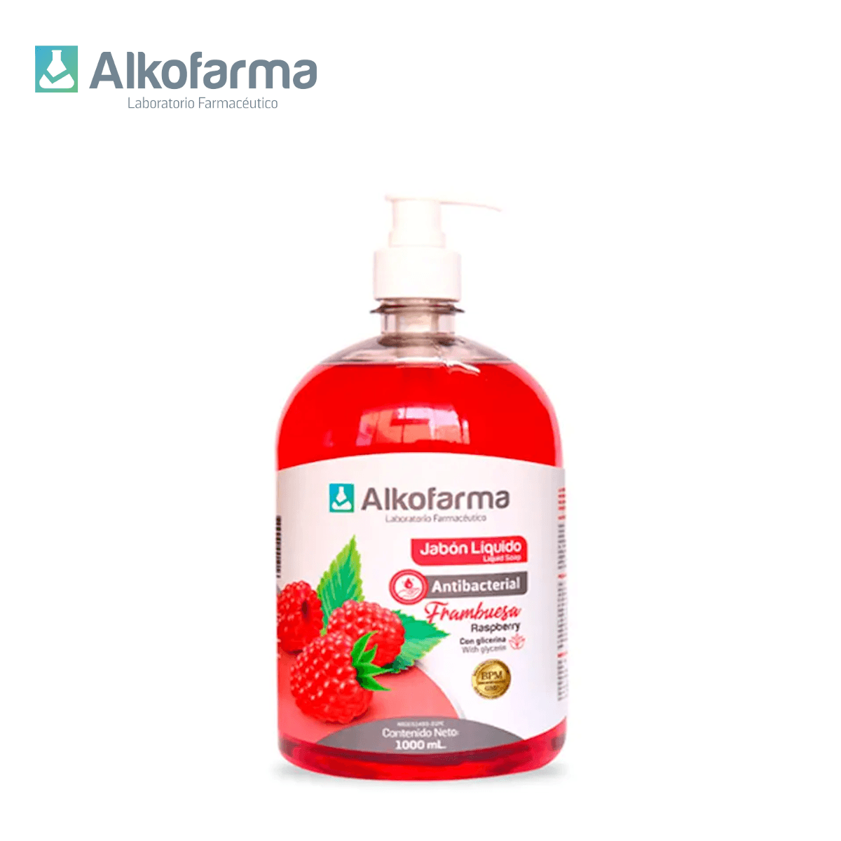Jabón Líquido Antibacterial Alkofarma Litro Frambuesa