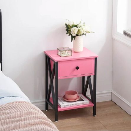 Velador Mesa de Noche Industrial Kolea Rosado Velador Mesa de Noche Industrial Kolea Rosado