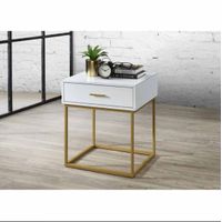 Mesa Auxiliar Velador Deluxe Marcia Ventitas Perú Blanco y Dorado