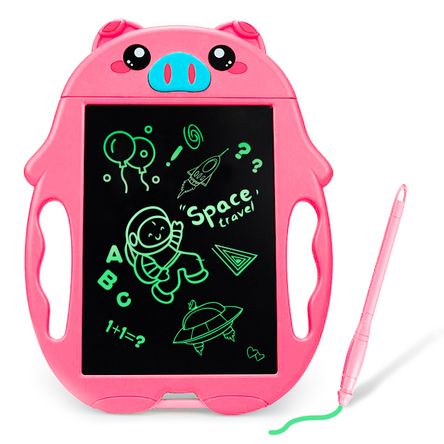 Tablero Pizarra de Dibujo LCD Didáctico Trazo de Un Color Chanchito 2 Lápices Rosado Sashija