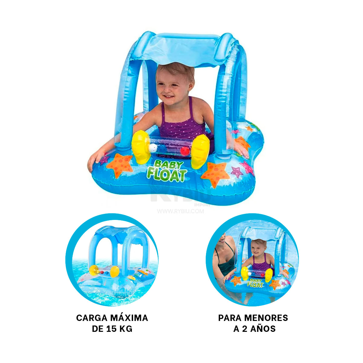 Flotador de Bebé Quitasol Celeste 81 cm x 66 cm