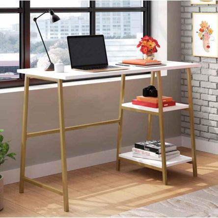 Escritorio Industrial Harlen Ventitas Perú Blanco y Dorado VENTITAS HOME Escritorio Industrial Harlen Ventitas Perú Blanco y Dorado VENTITAS HOME