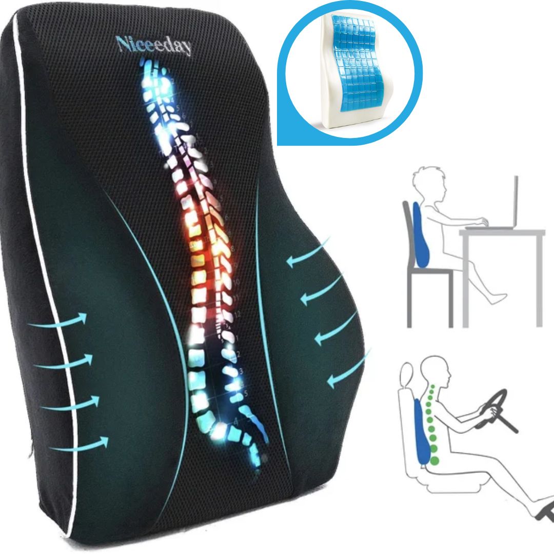 Cojín espaldar lumbar ergonómico en viscoelástico y gel refrescante