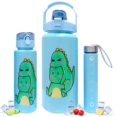 Tomatodo Botella Kawaii Motivacional 3 Piezas + Stickers 2D y 3D Azul 699T