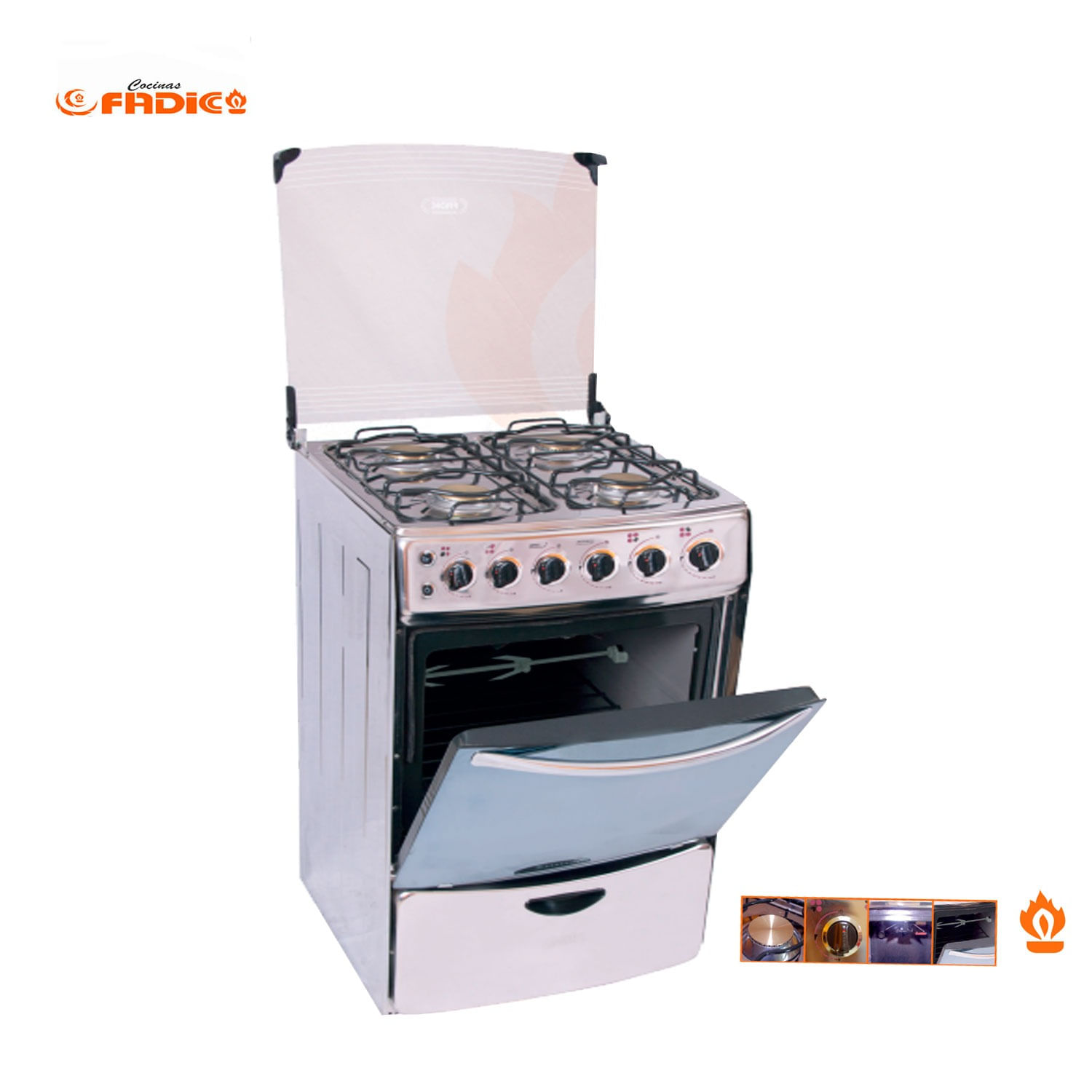 Cocina Fadic con Tapa de Vidrio y Horno Alheli 4H -Gris