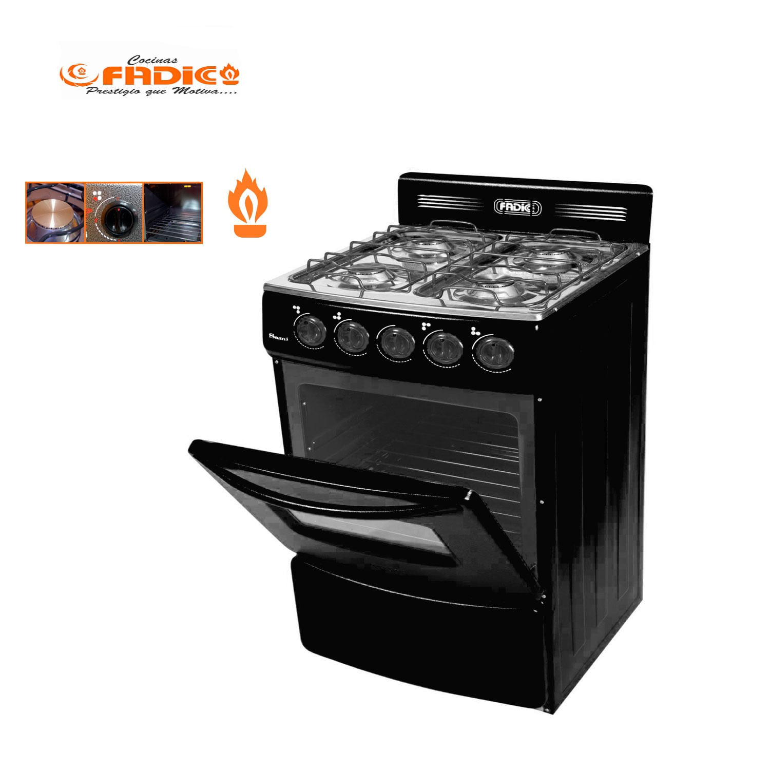 Cocina Fadic con respaldar y Horno 20"" Sami 4H -Negro