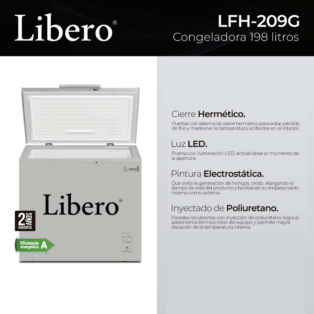 Congelador Libero Horizontal Dual Lfh-209g 198 Litros Gris - Promart