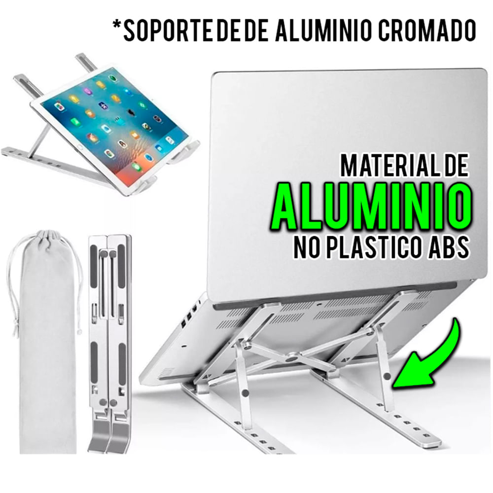 Soporte para Tablet Laptop Celular de Aluminio Cromado Plegable