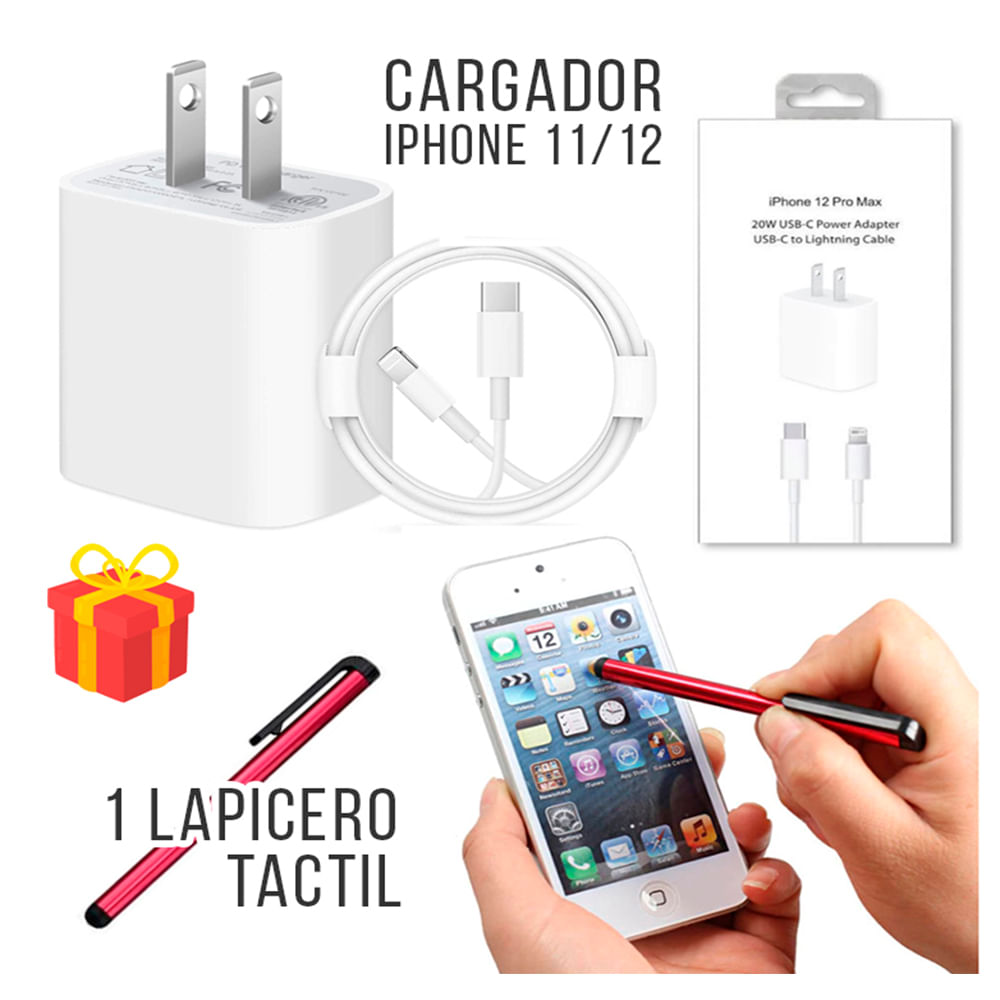 Combo Cargador Compatible con iPhone 11 12 Pro Apple 20 w + Lapiz Lapicero  Touch celular - Promart