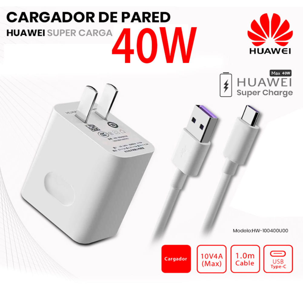 Cargador Huawei Supercharge 40W Tipo C Carga Rápida tipo C USB 3.0