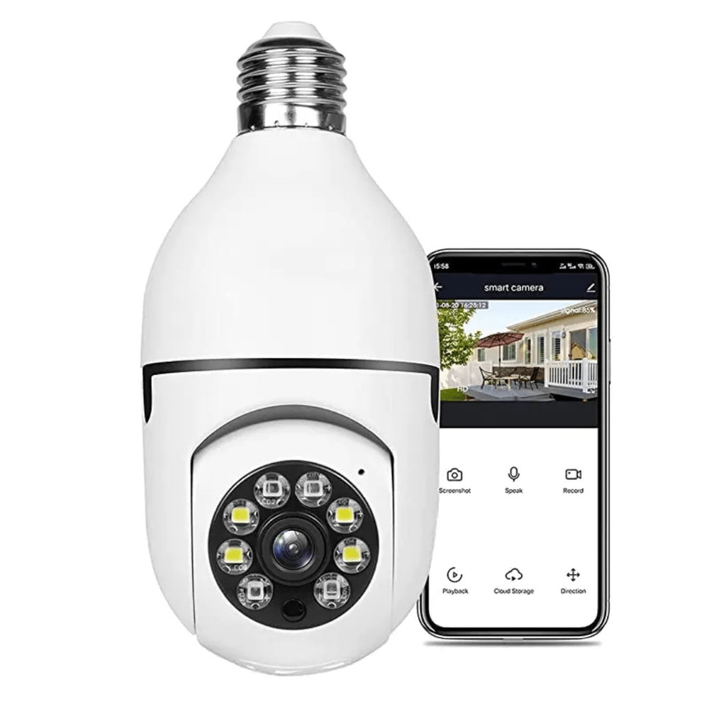 Foco Cámara Espía Smart 360° Seguridad Wifi Visión Altavoz Promart