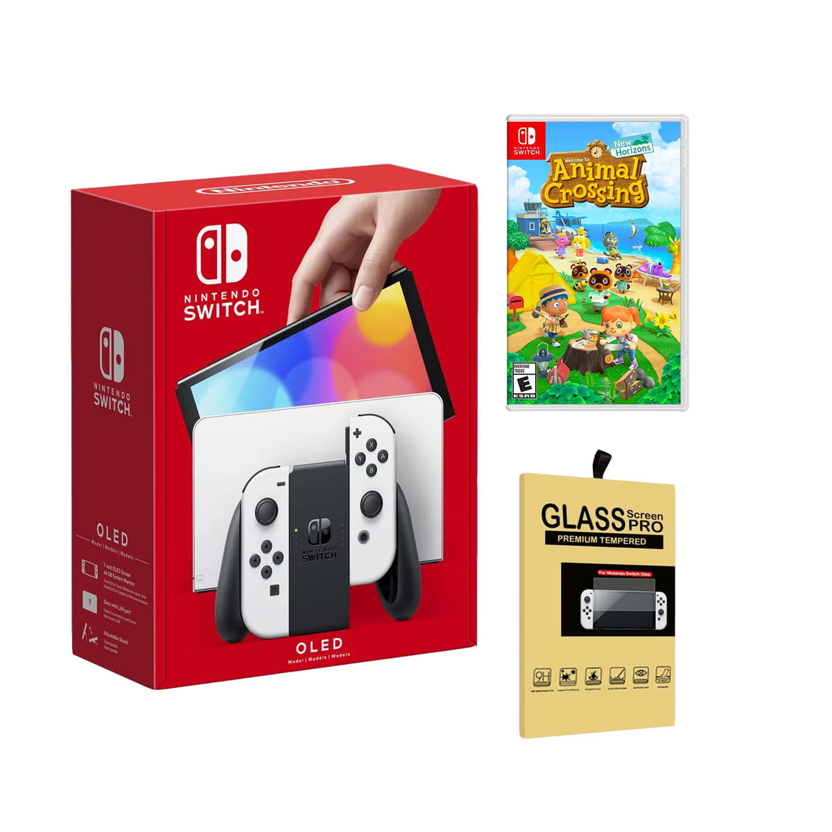 Consola Nintendo Switch Oled Blanco + Animal Crossing + Mica