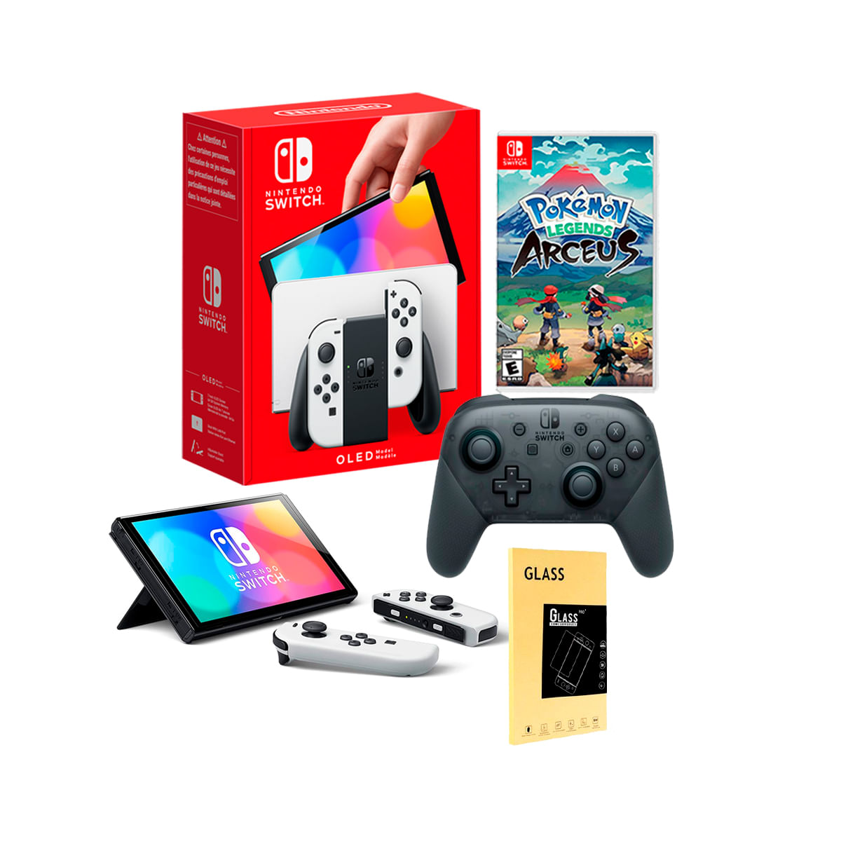 Consola Nintendo Switch Oled Blanco + Pokemon Arcues + Pro Controller + Mica