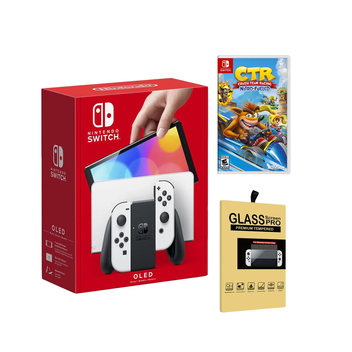 Consola Nintendo Switch Oled Blanco + Crash Team Racing + Mica