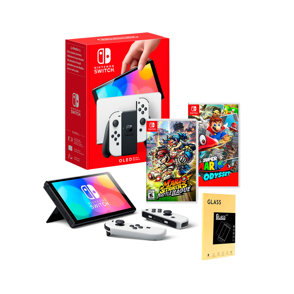 Consola Nintendo Switch Oed Blanco + Mario Odyssey + Mario Strikers + Mica