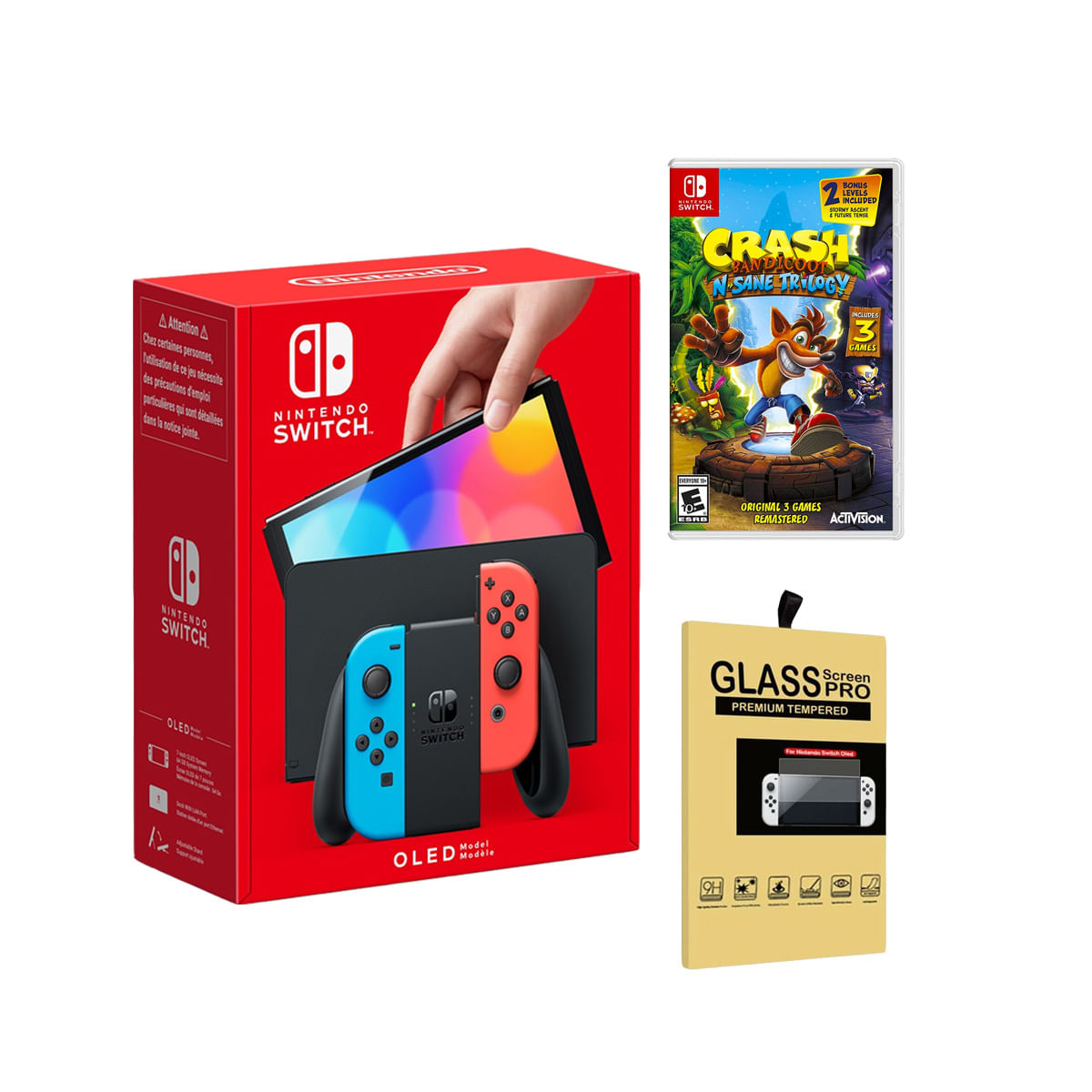 Consola Nintendo Switch Oled Neón + Crash Bandicoot Trilogy + Mica
