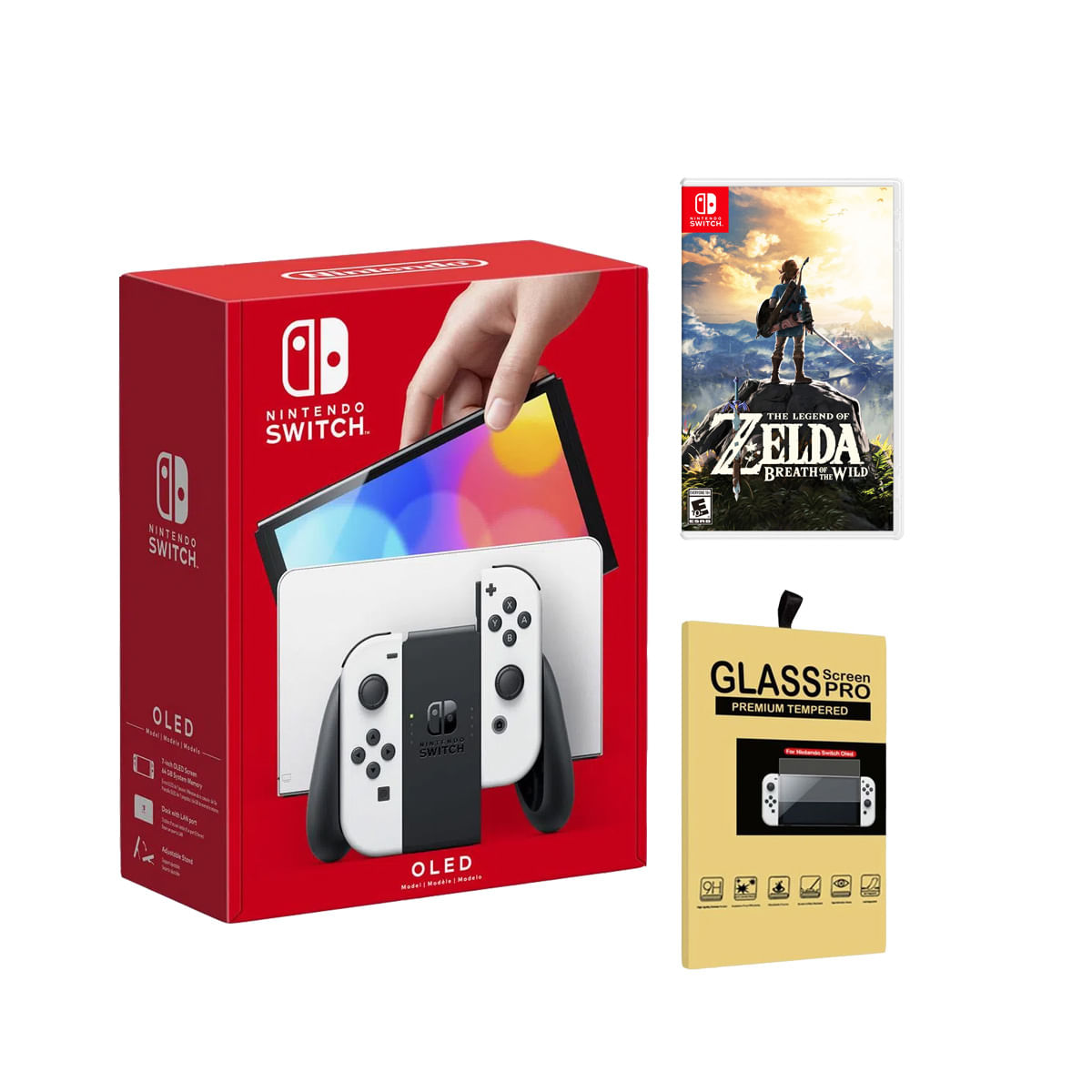 Consola Nintendo Switch Oled Blanco + Zelda Breath of the Wild + Mica