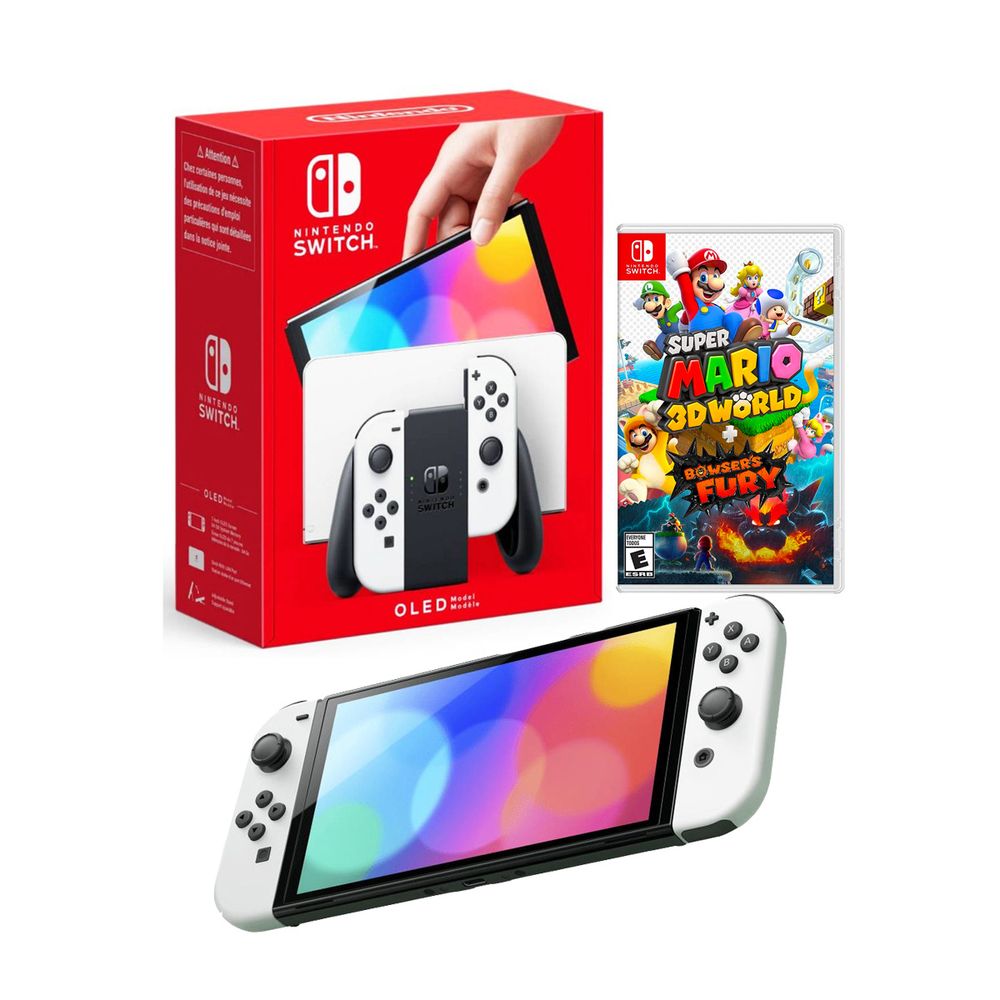 Consola Nintendo Switch Oled Blanco + Mario 3D World Bowser Fury - Promart