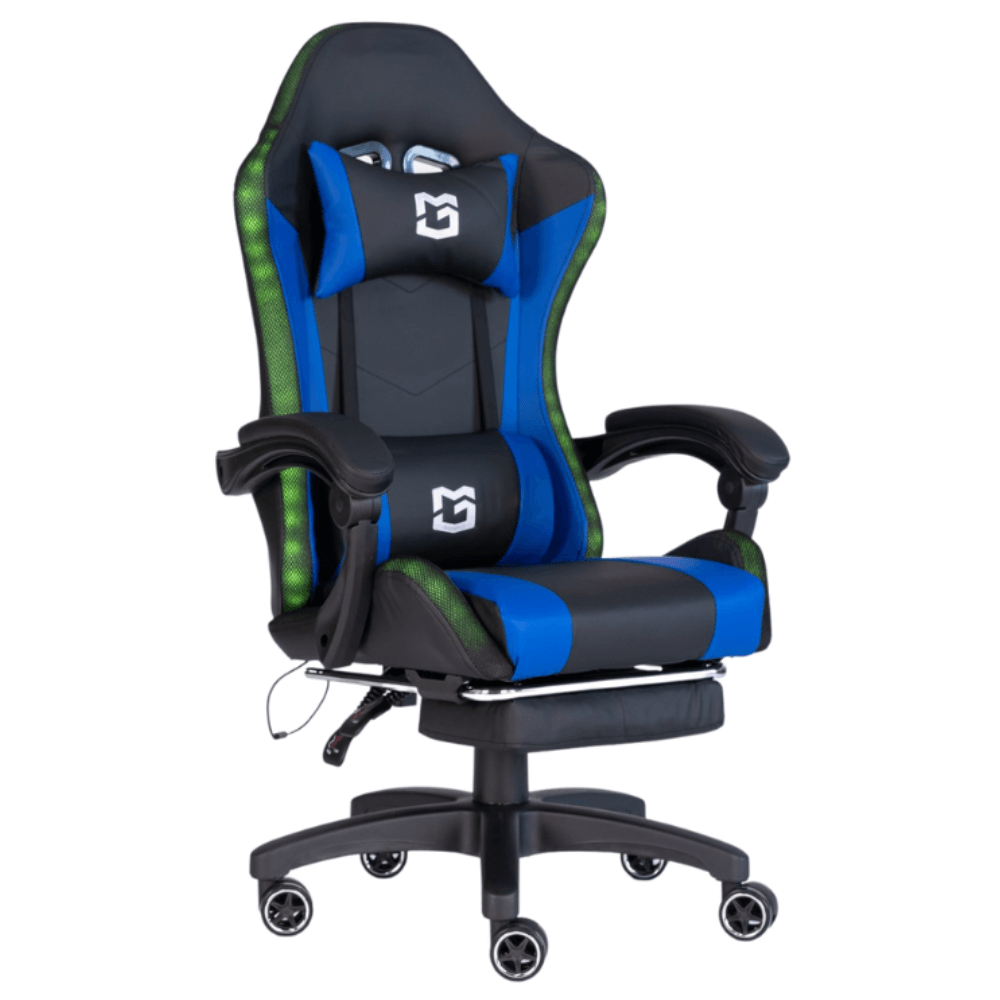 Silla Gamer con Luz RGB Cojín Masajeador Lumbar Ergonómica con Reposapiés  Reclinable Rojo y Negro