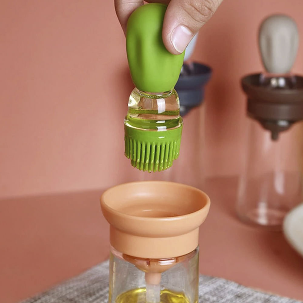 Botella dispensador de aceite con cepillo de silicona para cocina