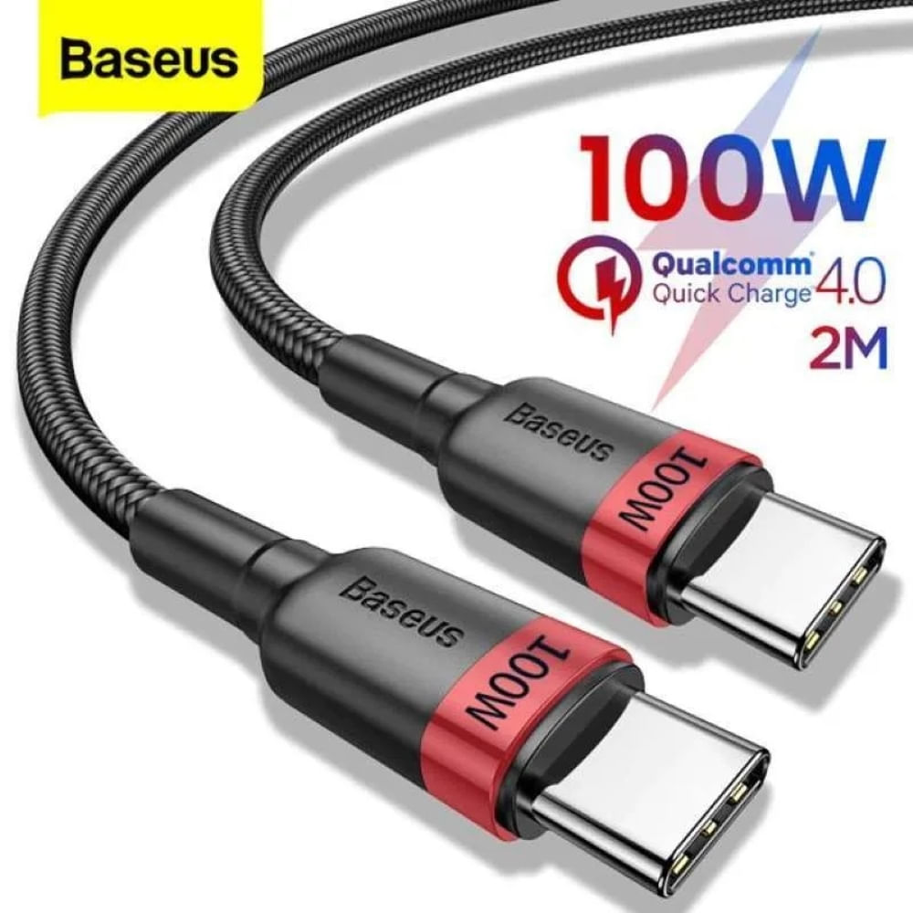 Cable Tipo C a Tipo C Baseus, carga rápida PD 100W, tipo codo, nylon  trenzado, 1m, negro - Coolbox