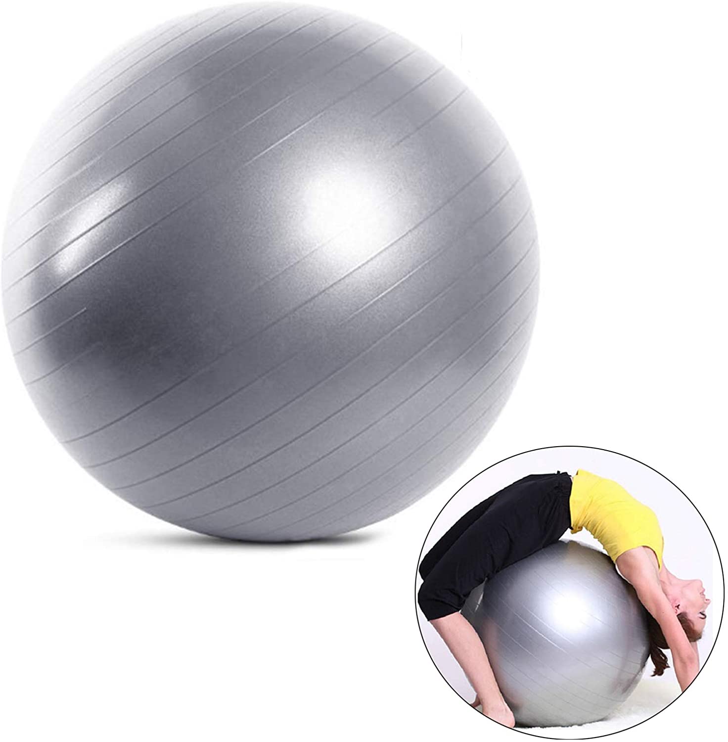 Pelota para Yoga y Pilates + Inflador 85cm Profesional Gris