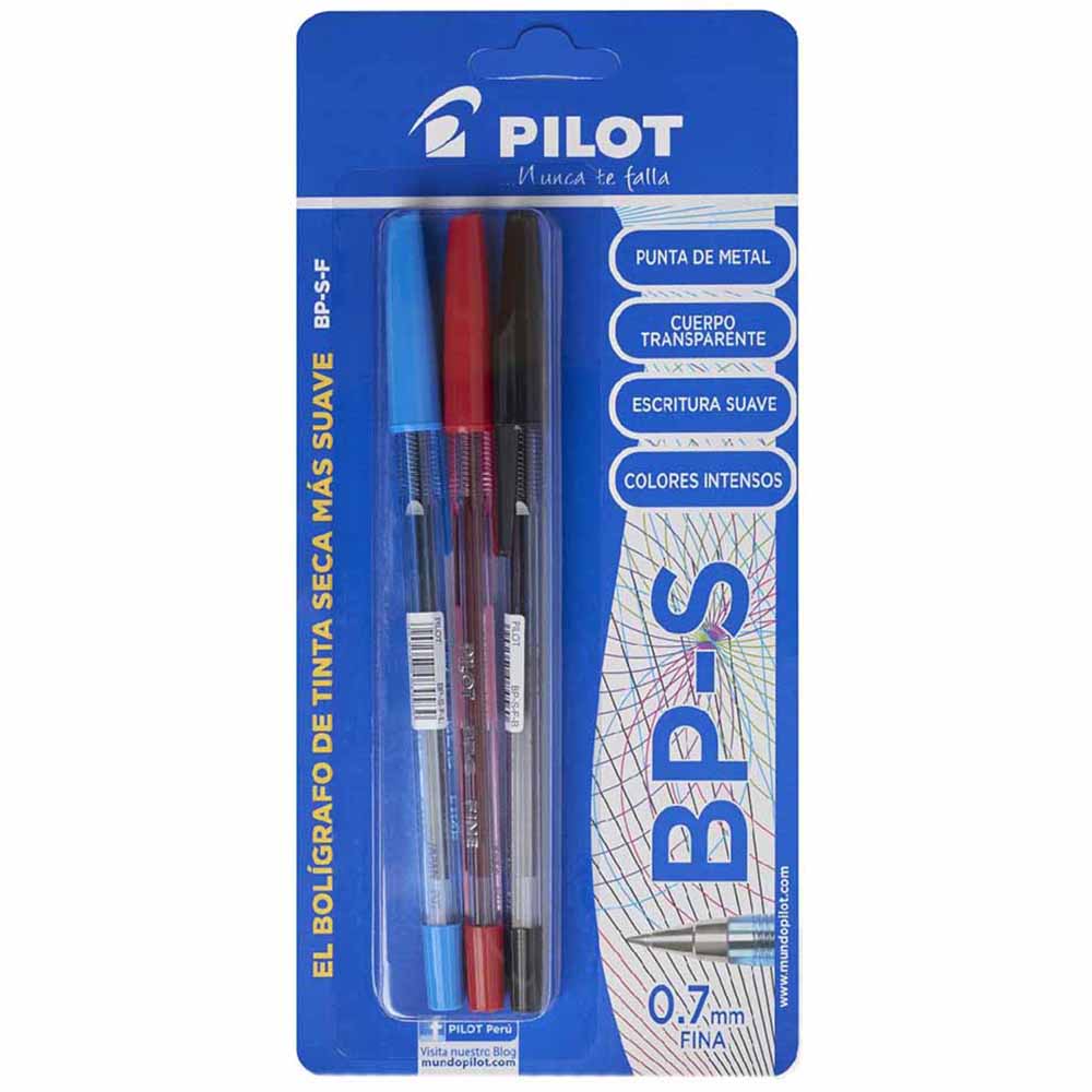 Bolígrafo PILOT BPS Azul/Negro/Rojo Blíster 3un - Promart