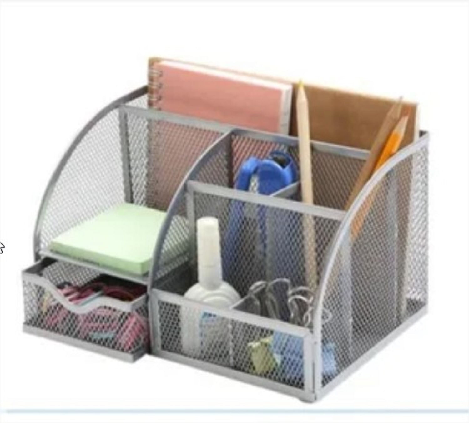 Relaxdays Organizador De Escritorio Con 4 Compartimentos, Metal, Negro