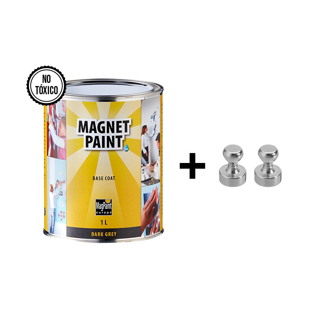 Pintura Magnética + 2 imanes de neodimio MagPaint MagnetPaint Gris 1L Textura Ligeramente Rugosa