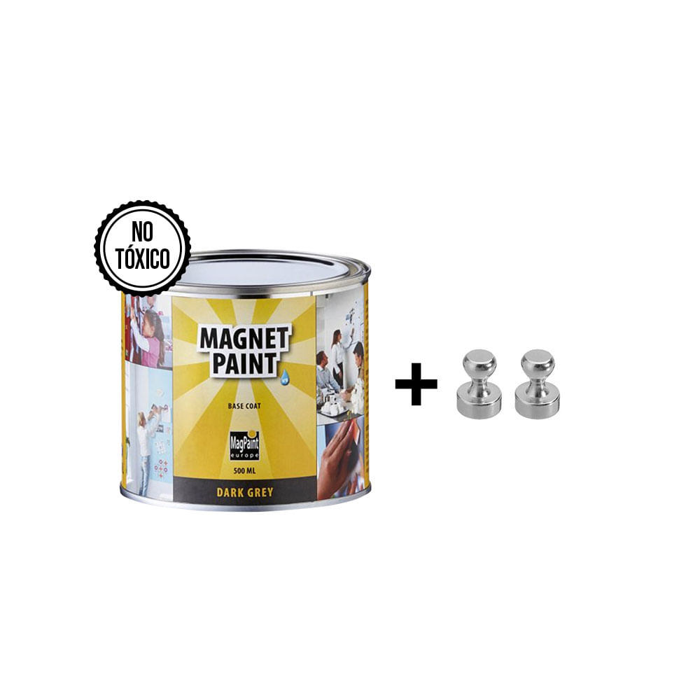 Pintura Magnética + 2 imanes de neodimio MagPaint MagnetPaint Gris 500ml Textura Ligeramente Rugosa