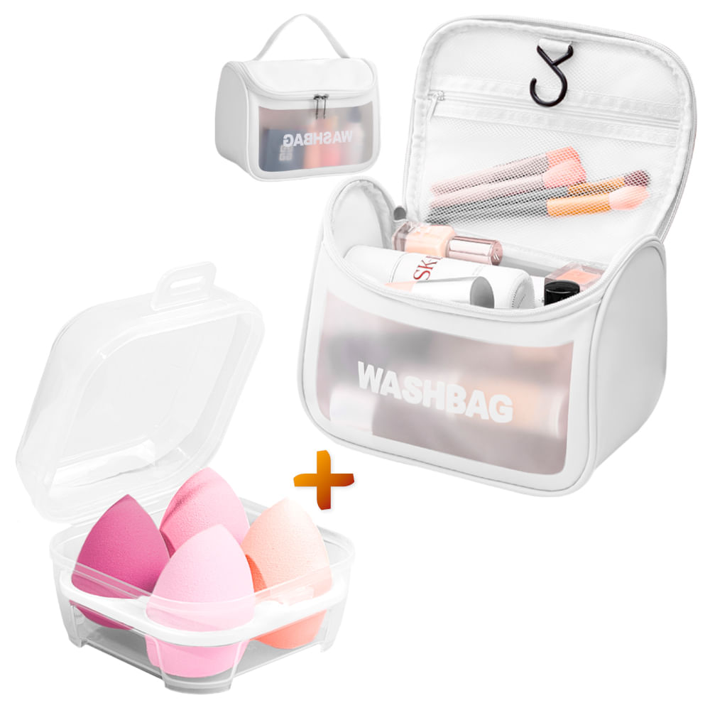 Juego de 4 Esponjas RS Y Organizador Neceser de Maquillaje Transparente BL  499 - Promart