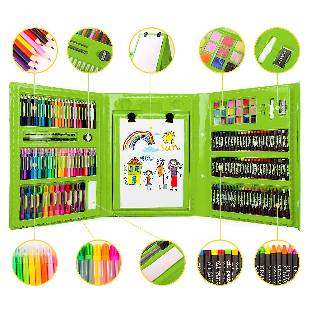 Set De Arte Niños Maleta 208 Piezas Crayon Plumones Colores