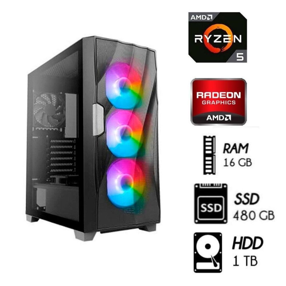 Computadora Pc Ryzen 5-5TH 3.9Ghz Ram 16GB Disco Duro 1TB+Disco SSD ...