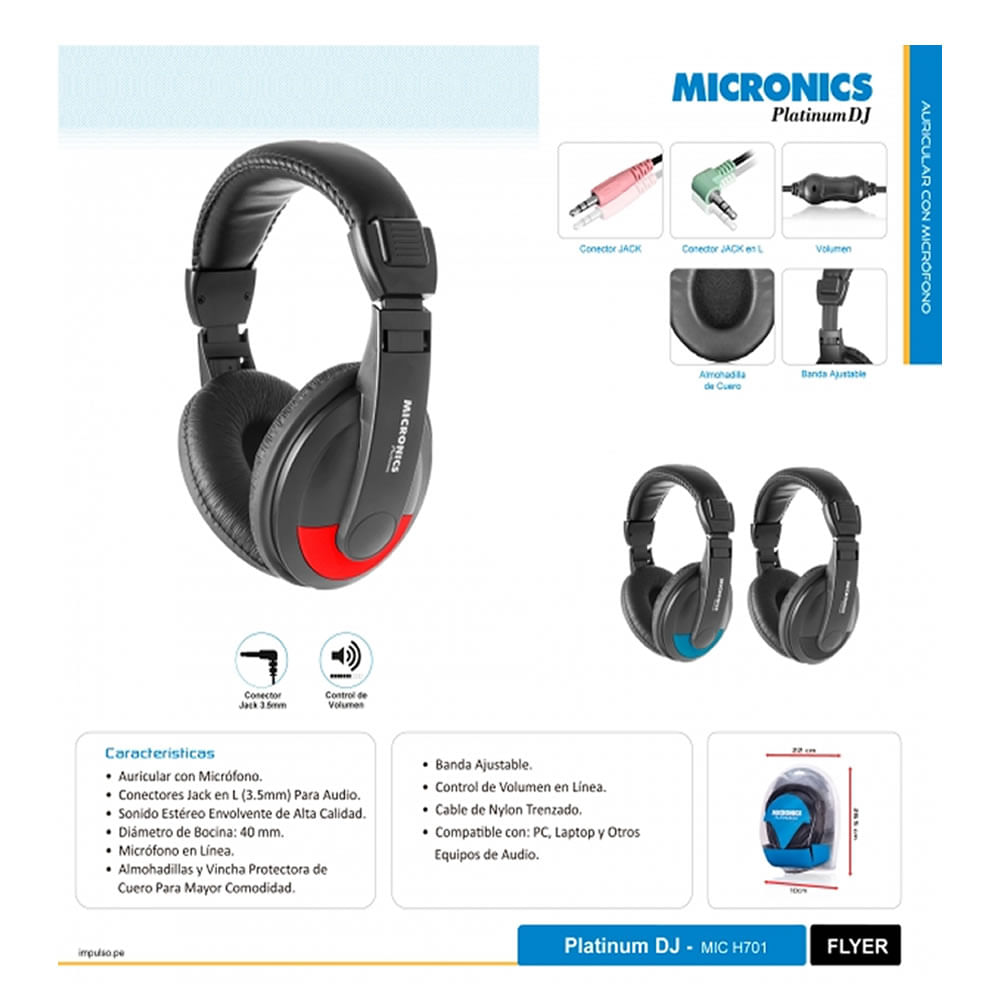 Auriculares Dj Con Micrófono Platinum MICH701Rojo - Promart