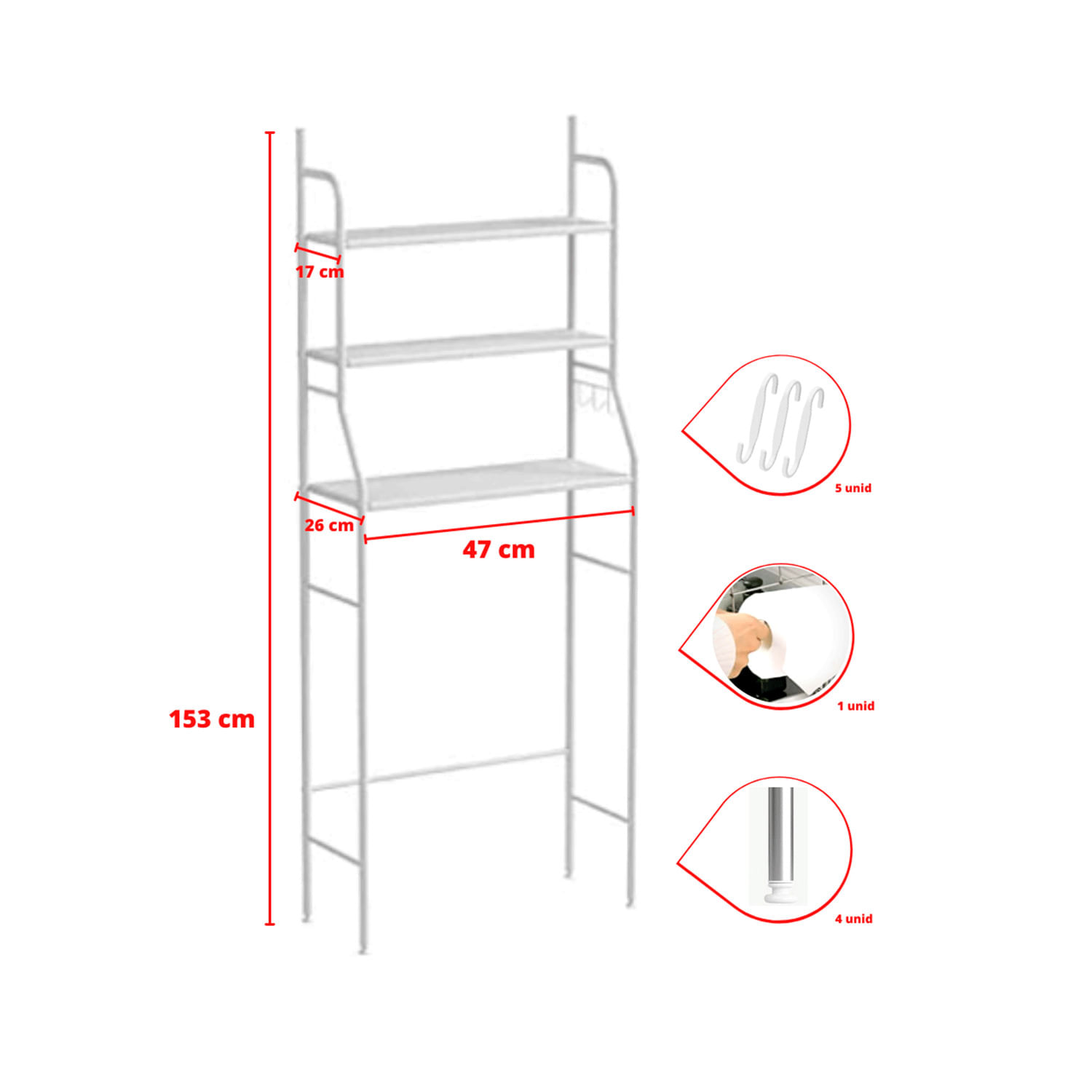 Estante Organizador de Baño Curvo 3 niveles Blanco