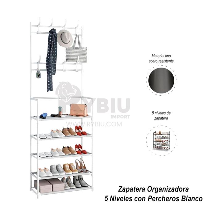 Zapatera Cinco Niveles Y Percheros Blanco Promart