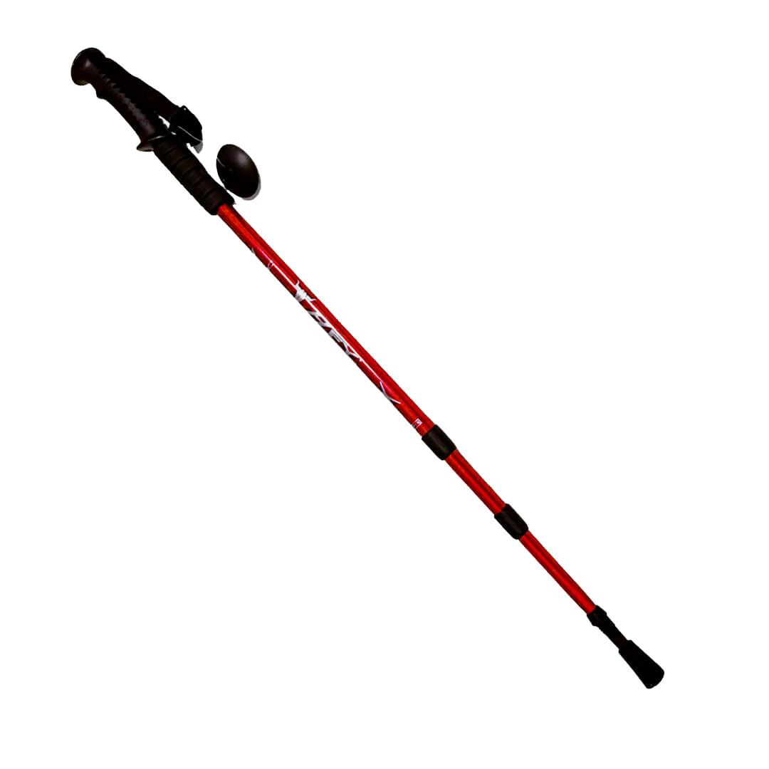Bastón Trekking Antishock Mango Recto Viaje Montañas con Brújula Rojo