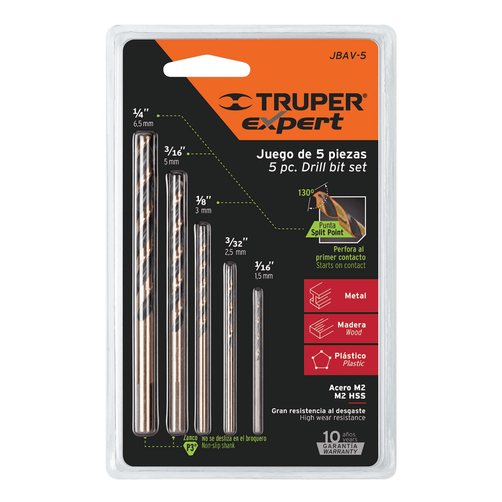 Juego de 5 brocas para metal HSS Truper 11394 - Promart