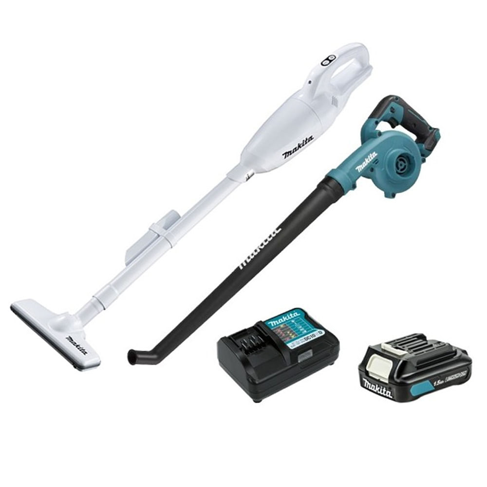 Kit Aspiradora 12V 600 ml + Soplador 12V + Cargador 12V CXT + Batería 12V CXT 1.5 Ah Makita CLX248