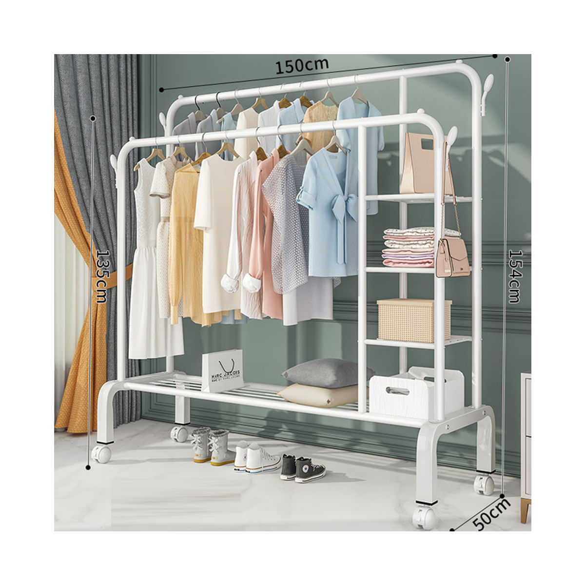 Perchero Estante Organizador Ropa Zapatos Ruedas Doble FY34 Blanco