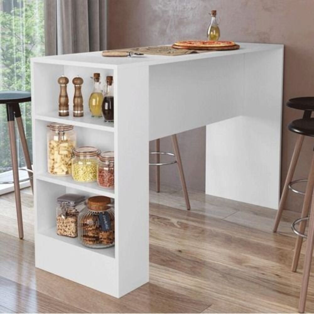 Mesa Barra Desayunador R&R MUEBLES Santi Blanco con Estante